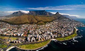 Aerial view of Table Mountain and city of Cape Town.