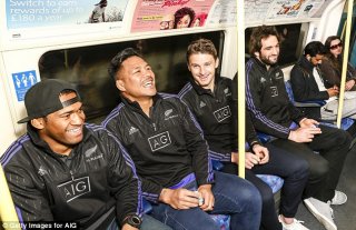(From left to right) Waisake Naholo, Keven Mealamu, Beauden Barrett and Sam Whitelock travelled on the tube